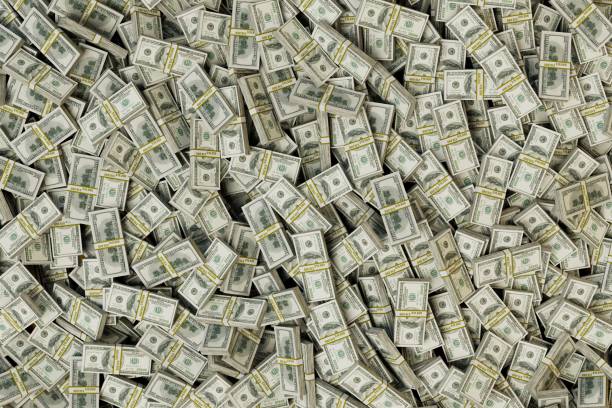 fondo abstracto que consiste en paquetes de dólares de papel. renderizado 3d - dinero fotografías e imágenes de stock