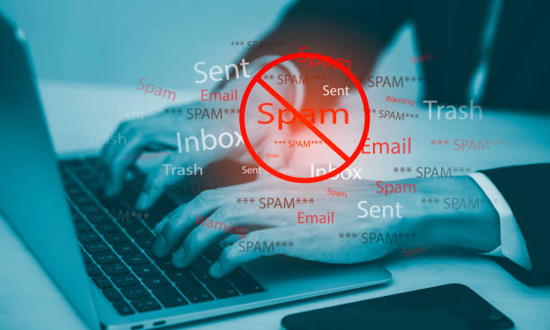 istock Email concept with laptop spam and virus computer monitor internet security concept, businessman reading electronic mail with a laptop. Spam, junk and e-marketing on-screen, Spam Email Pop-up Warning. 1429064263