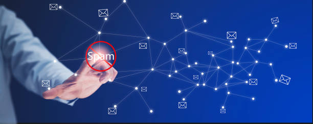 istock Email concept with laptop spam and virus computer monitor internet security concept, businessman reading electronic mail with a laptop. Spam, junk and e-marketing on screen, Spam Email Pop-up Warning. 1429065216