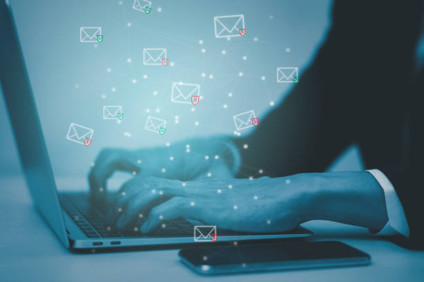 istock Email concept with laptop spam and virus computer monitor internet security concept, businessman reading electronic mail with a laptop. Spam, junk and e-marketing on screen, Spam Email Pop-up Warning. 1429065721