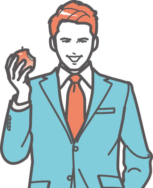 Man holding bitten apple Man holding bitten apple apple with bite out of it stock illustrations