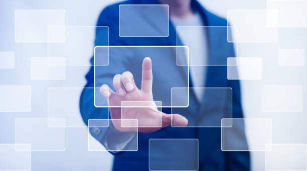 istock Businessman Touching in graph Screen Icon of a media screen, Technology Process System Business concept,Communication and marketing concept, Team success, HR Human, Business success 1429069506