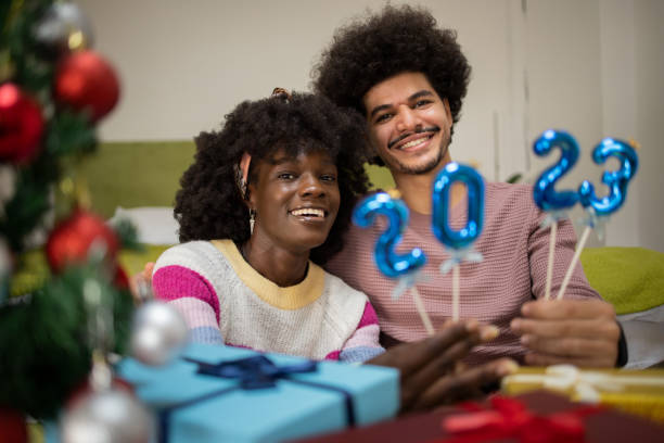 istock Couple celebrating winter holidays 1429074389