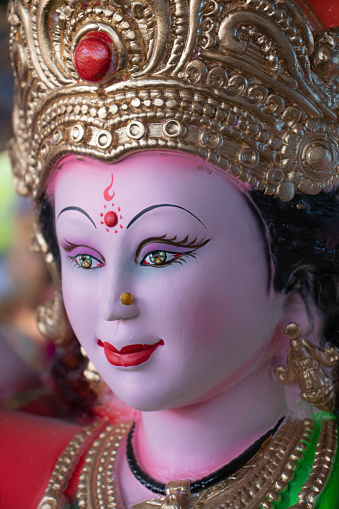 Lord Durga Maa Durga Close Up On The Face Stock Photo - Download Image Now  - Art, Asia, Beauty - iStock