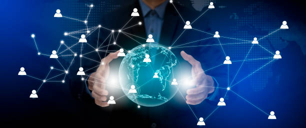 istock Businessman touch the earth graph Screen Icon of media screen, Technology Process System Business concept, HR Human, people icon on  graph Screen of a media screen, Technology Process System Business 1429082422