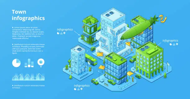 Vector illustration of Town infographics poster with isometric city