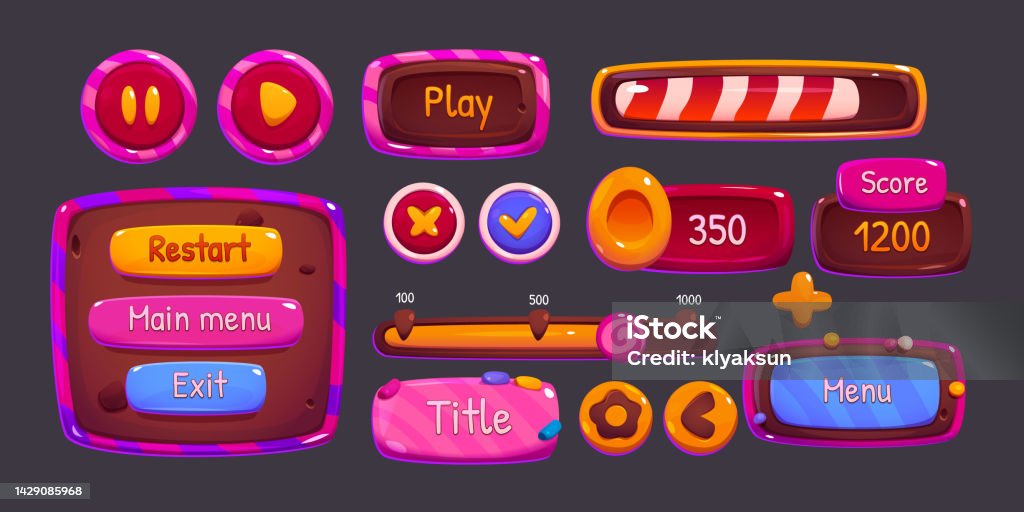 Interactive Game Menu Candy Game Menu Interface Windows Cartoon Options Stock Illustration ...