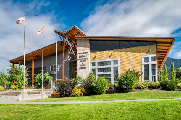 Pemberton BC Canada Community centre and public library in downtown Pemberton BC Canada on a sunny day. pemberton town stock pictures, royalty-free photos & images