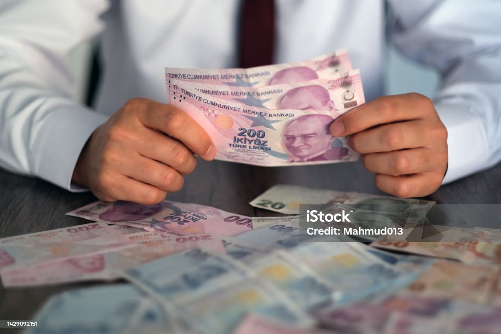 Hand Holding Two Hundred Turkish Banknotes Hand Holding Turkish Banknote Currency Stock Photo