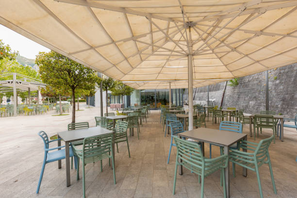 istock Empty outdoor hotel restaurant garden 1429094725