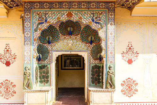 The Rose Gate at the Jaipur city palace with repeating rose patterns dedicated to Goddess Devi