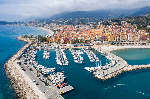 Yachts and Boats at Harbor in Menton, Aerial View, Cote d'Azur, French Riviera