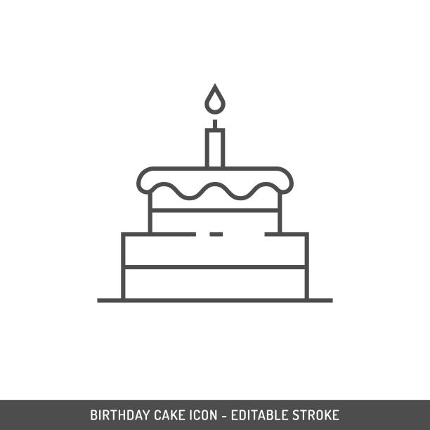 ilustraciones, imágenes clip art, dibujos animados e iconos de stock de icono de trazo editable de pastel de cumpleaños. - food and drink holidays and celebrations isolated objects birthdays