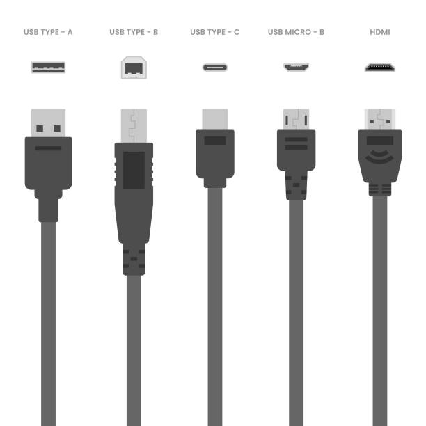 ilustrações, clipart, desenhos animados e ícones de conjunto de ícones do cabo usb. - cable audio equipment electric plug computer cable