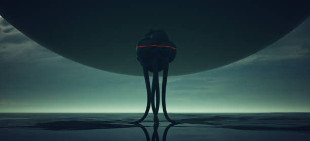 istock Alien Invaders From Outer Space Bulbous Extra-Terrestrial with Tentacles Biohazard Wasteland Mud Beach Wetland Post Apocalyptic Paranormal Sci-Fi Spaceship 1429111181