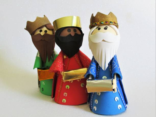 Close up Three Kings Isolated on White Background in Nativity Concept.
