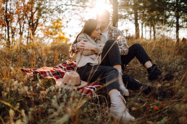istock Lovely hipster couple resting in nature. 1429115016