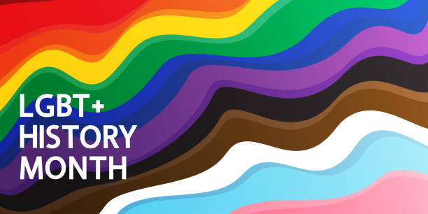 LGBT+ History Month modern vector concept. LGBT+ History Month greeting card. Freedom rainbow flag and text. lgbt stock illustrations