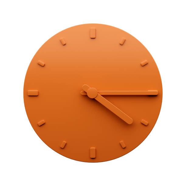 Minimal Orange clock 4:15 quarter past Four o'clock abstract Minimalist wall clock 16:15 or Four fifteen 3d Illustration