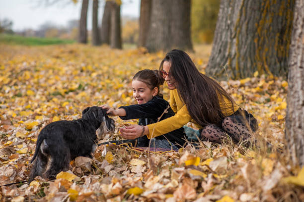istock Girls enjoy in autumn magic with dog 1429121324