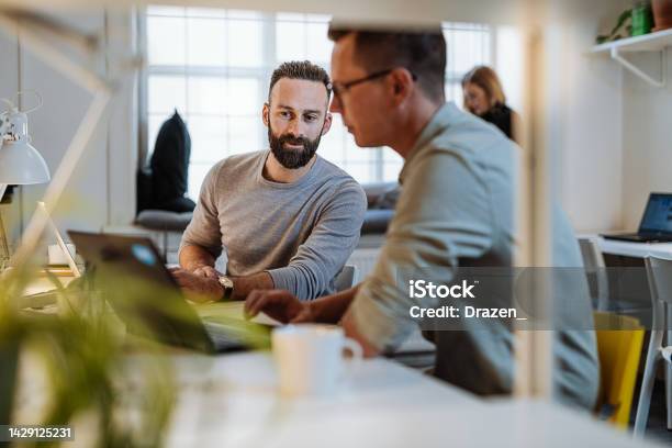 Programmers Working Together And Assisting Each Other With Coding Mature Entrepreneurs Working In Office On Laptops Stock Photo - Download Image Now