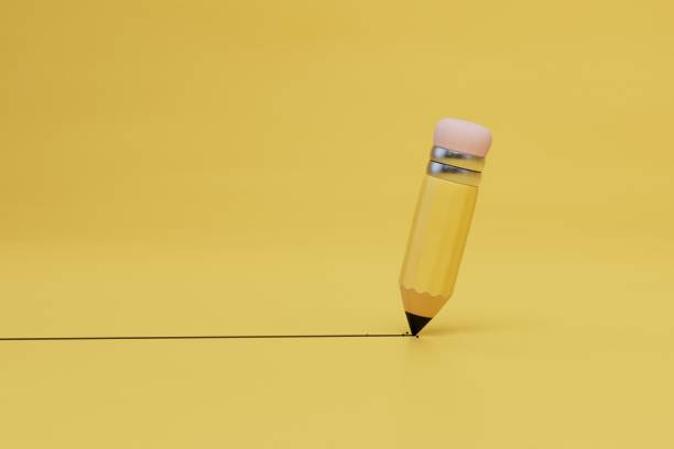 istock a straight line drawn with a simple pencil on a yellow background. copy paste, copy space. 3d render 1429127128