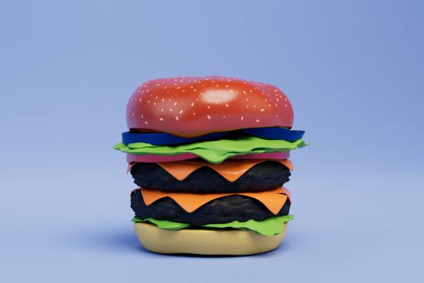 istock junk food, fast food. big cheeseburger on a blue background. 3d render 1429127805