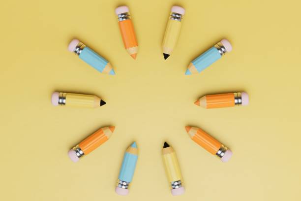 istock school supplies. colored pencils arranged in a circle. copy psate, copy space. 3d render 1429128077