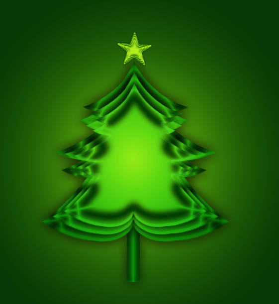 istock Glossy Christmas tree with star on green background. 1429128295