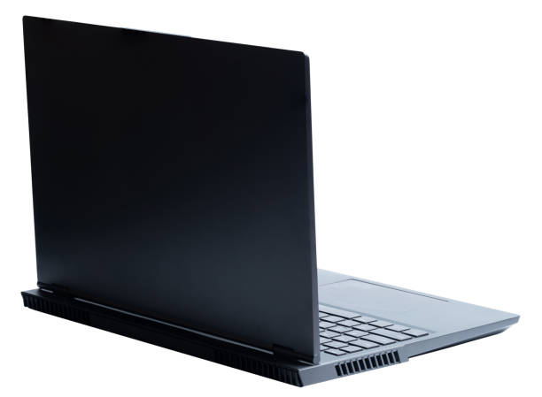 istock Back isometric view of black open laptop 1429128304