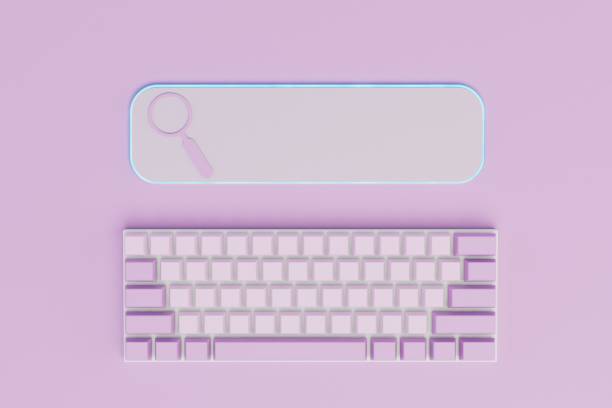 istock search for information on the Internet. browser search bar and keyboard on a pastel background. copy paste. 3D render 1429129484