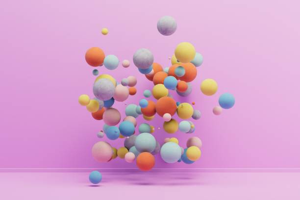 istock abstract background consisting of multi-colored balls of different sizes flying over the pastel background. 3D render 1429129675