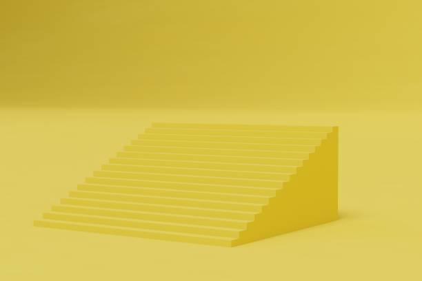 istock the concept of the way up. yellow steps on a yellow background. copy paste, copy space. 3D render 1429131832