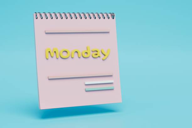 istock a paper flip calendar with Monday written on a blue background. 3D render 1429133150
