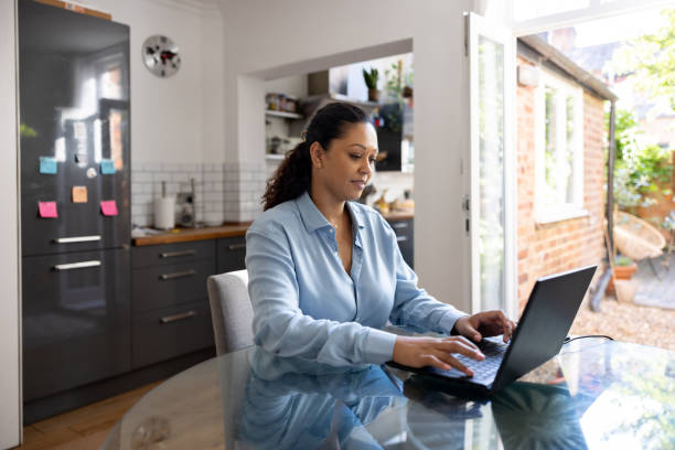 istock Woman working at home using her laptop 1429136266