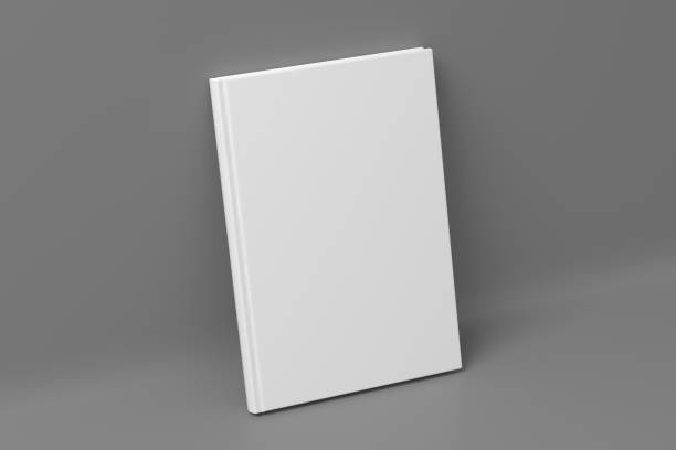istock Blank vertical hardcover book cover mockup standing on gray background 1429142194
