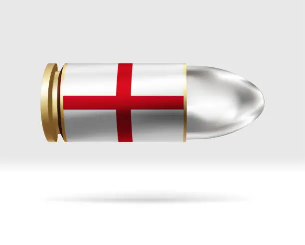 Vector illustration of England flag on bullet. A bullet danger moving through the air.