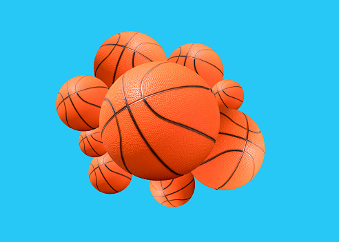 Basketballs on the background of the playground 3d render. High quality 3d illustration