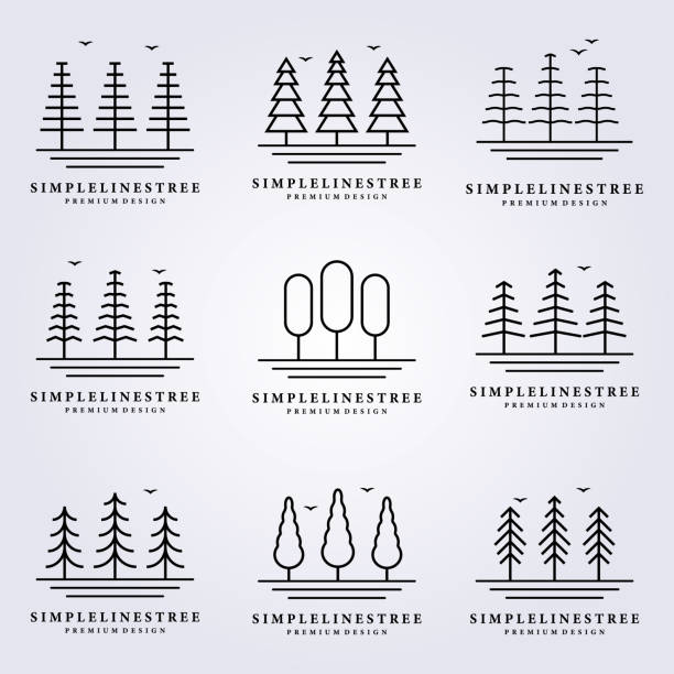 illustrazioni stock, clip art, cartoni animati e icone di tendenza di albero albero semplice linea logo vettoriale illustrazione design arte minimale foresta semplice icona simbolo - lumber industry forest tree pine