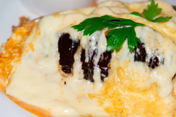 Traditional chille filled with meat, Oaxaca style in Mexico