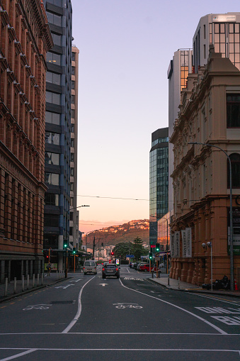 Quieteness in the heart of the Wellington CBD at sunset. Taken at Hunter Street,Wellington at April 2021.