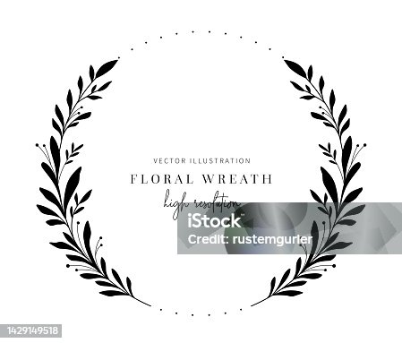 istock Hand drawn floral wreath, Floral wreath with leaves for wedding invitation. 1429149518