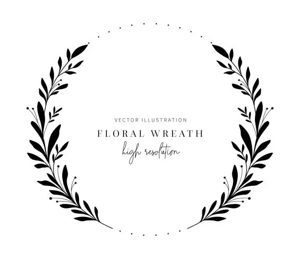 Vector illustration of Hand drawn floral wreath, Floral wreath with leaves for wedding invitation.