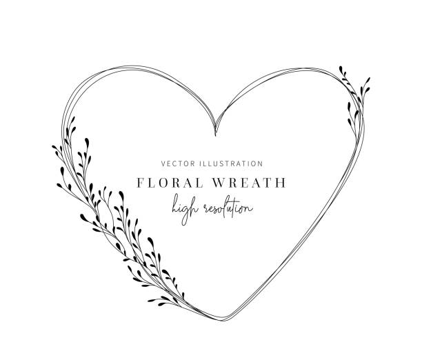 ilustrações, clipart, desenhos animados e ícones de coroa floral desenhada à mão, coroa floral com folhas para convite de casamento. - wedding black and white weddings rose