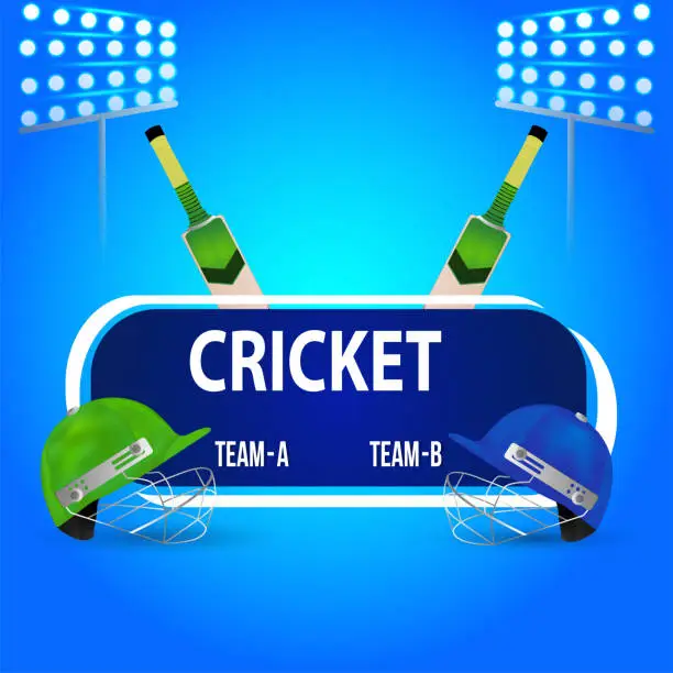 Vector illustration of Vector illustration of cricket match with cricket equipment and cricketer halmet