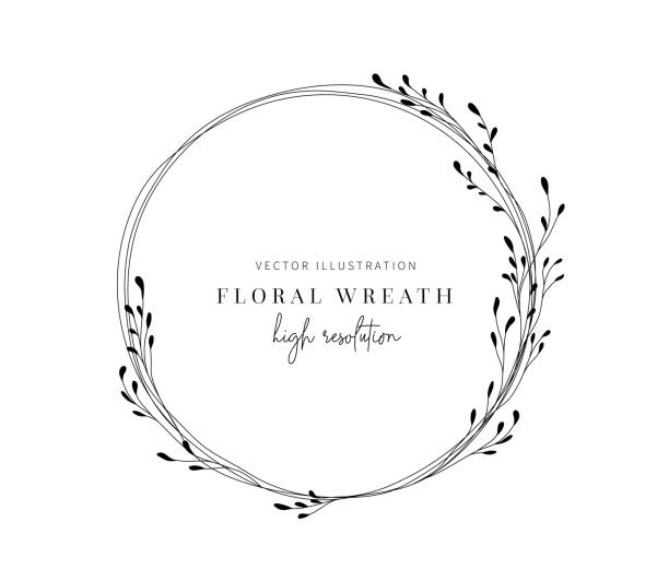 ilustrações, clipart, desenhos animados e ícones de coroa floral desenhada à mão, coroa floral com folhas para convite de casamento. - wedding black and white weddings rose