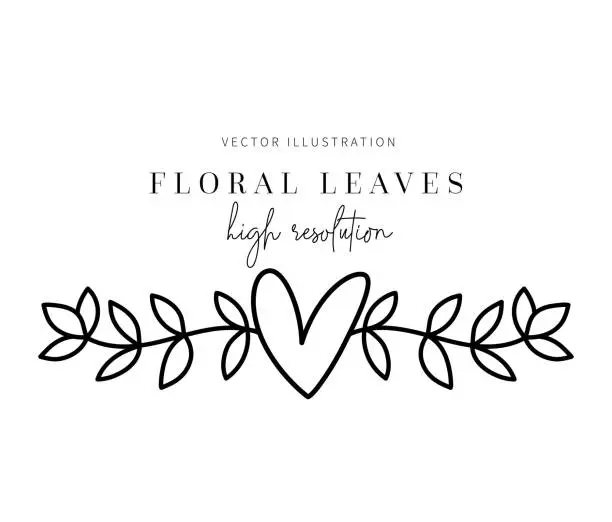 Vector illustration of Hand drawn floral leaves, Floral leaves for wedding invitation.