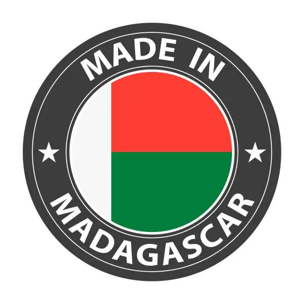 Vector illustration of Made in Madagascar badge vector. Sticker with stars and national flag. Sign isolated on white background.