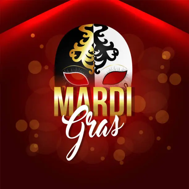 Vector illustration of Mardi gras invitation greeting card with vector illustration of mask
