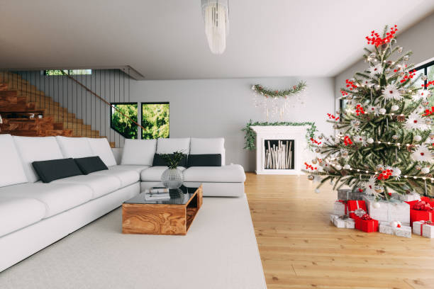 istock New Year Concept. Christmas Tree With Fireplace At Living Room 1429169904